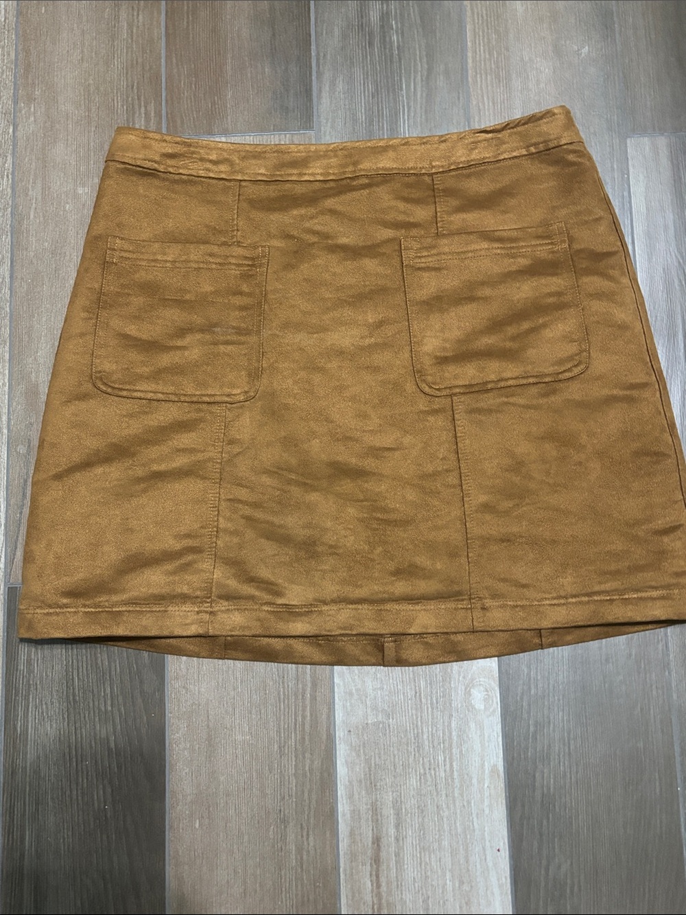 Old Navy Camel Brown Suede A-Line Mini Skirt with Front Patch Pockets